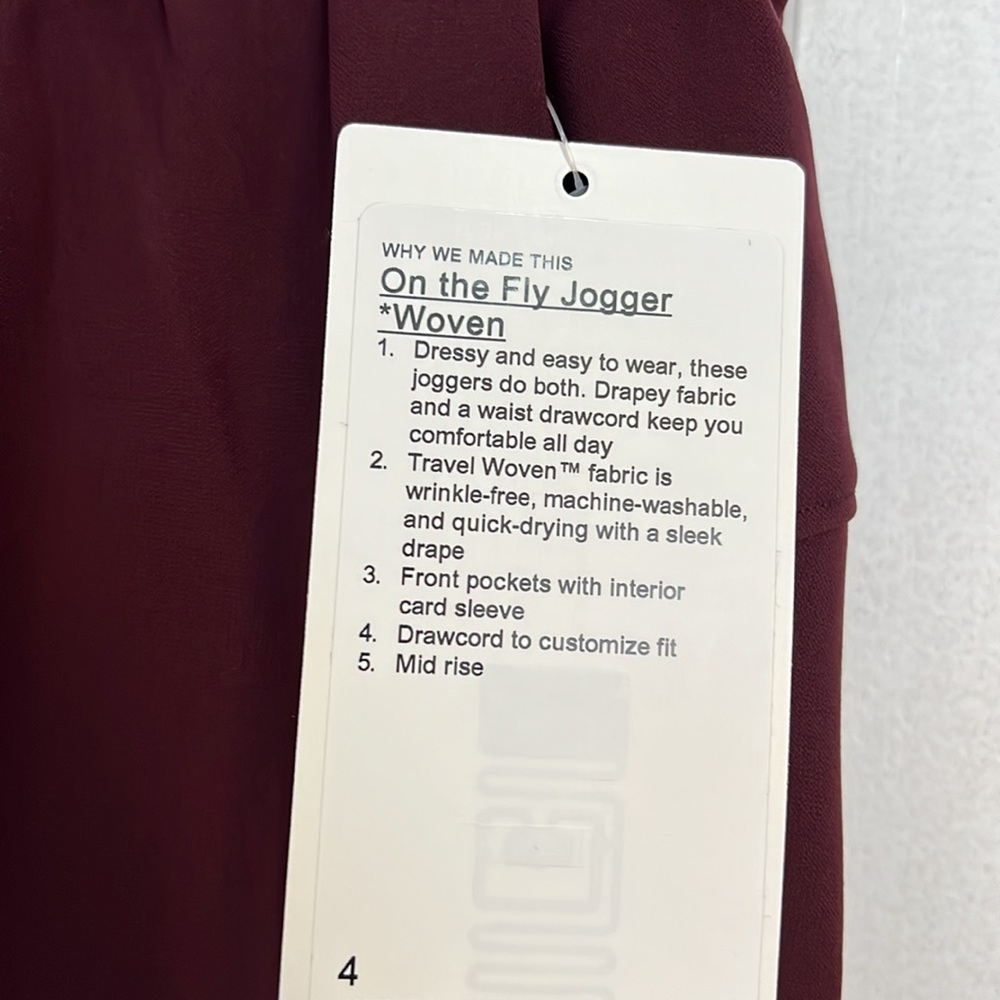 NWT! Lulu lemon On The Fly Joggers 28” Woven Cassis Maroon size 4 - Picture 7 of 12